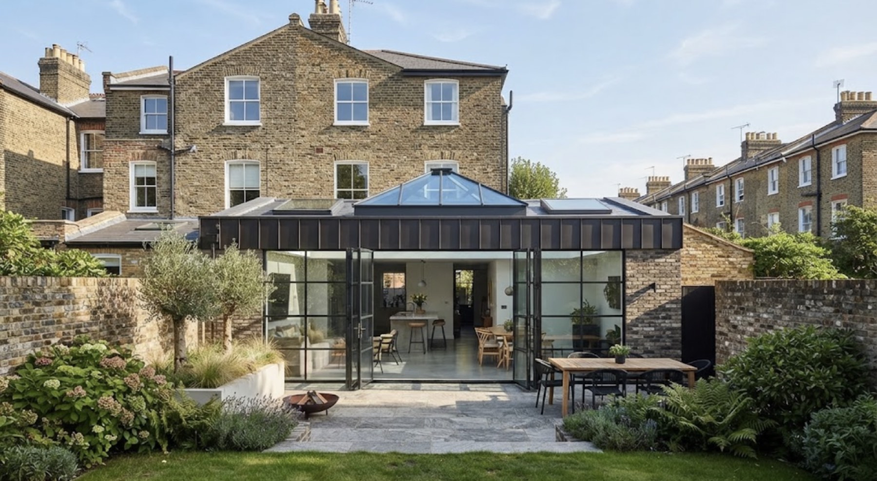 Rear extension with a roof lantern opening onto a garden